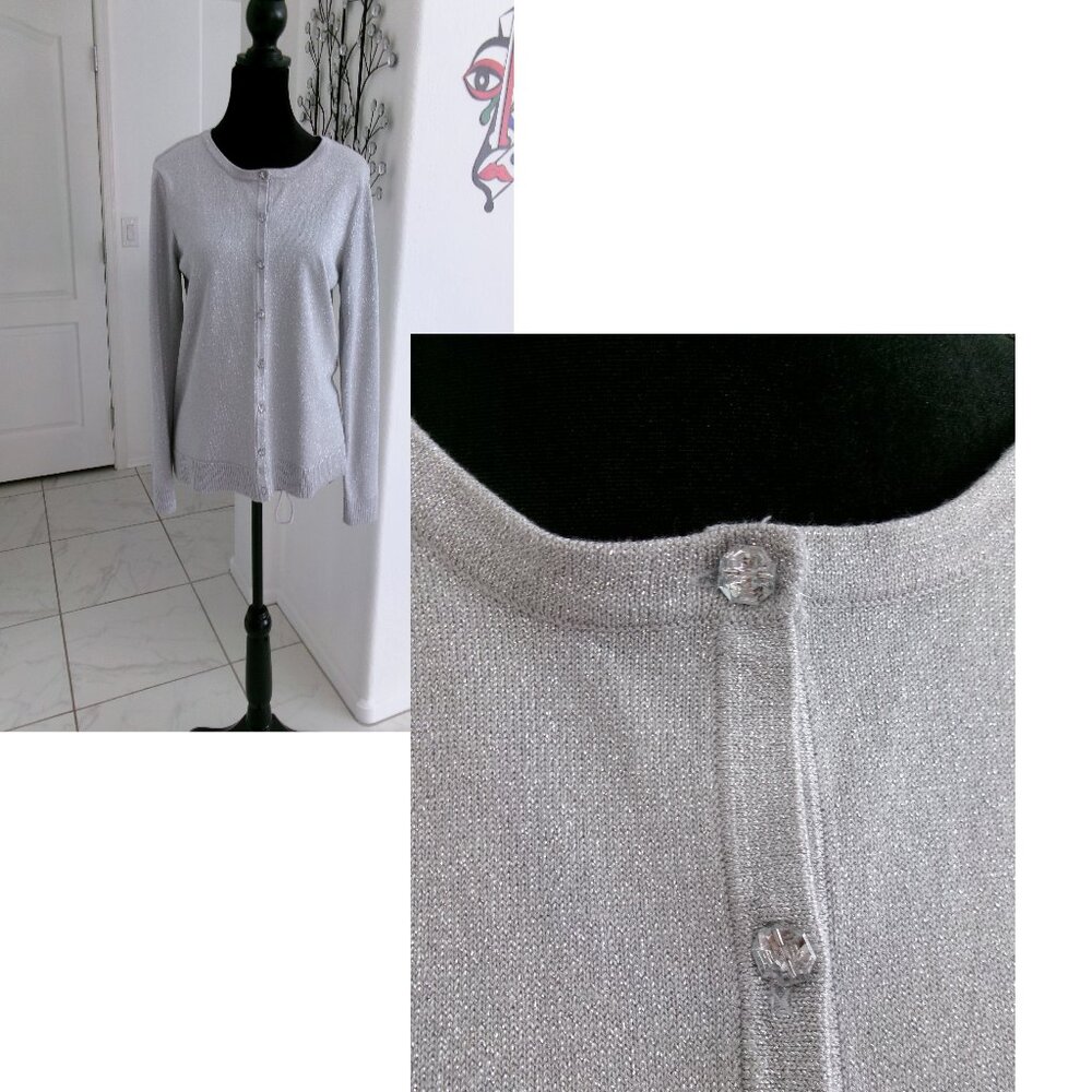 Like New Christoper & Banks Sparkly Silver Cardigan Sweater S